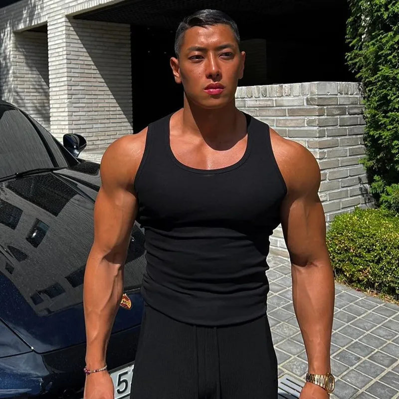 New Men's Pure Cotton Tight Vest Casual Sports Tank Tops Middle-aged Sleeveless Basic Tops Quick Drying Bodybuilding Vest