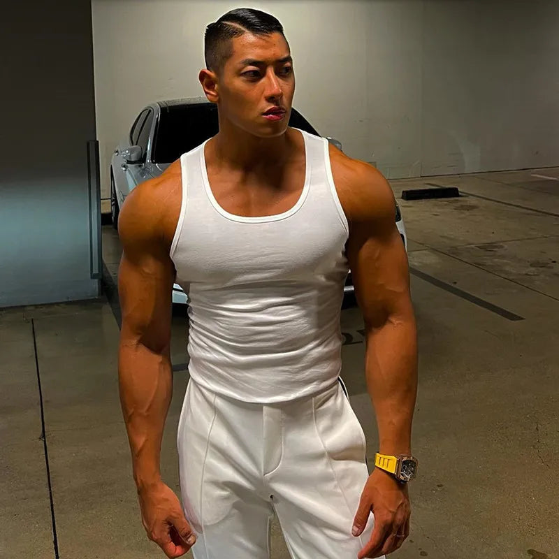 New Men's Pure Cotton Tight Vest Casual Sports Tank Tops Middle-aged Sleeveless Basic Tops Quick Drying Bodybuilding Vest